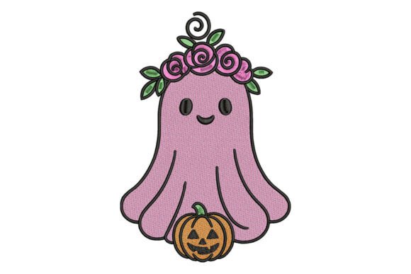 Cute Pink Ghost Embroidery Design