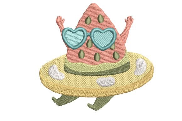 Cute Watermelon Slice in Floatie with Sunglasses Embroidery Design