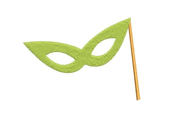Elegant Green Masquerade Mask on a Stick Embroidery Design