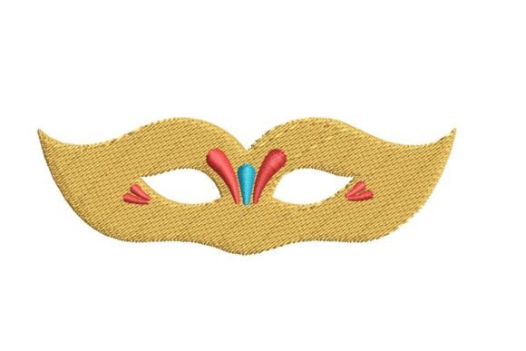 Golden Masquerade Mask with Eye Makeup Embroidery Design