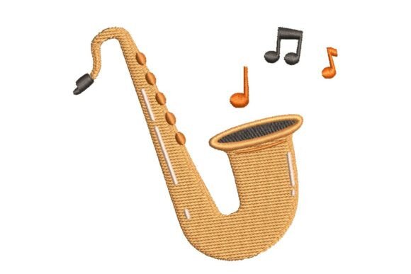Stylized Saxophone with Music Notes Embroidery Design