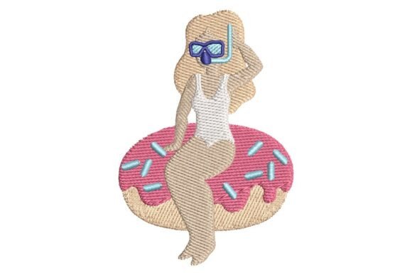 Summer Girl on Donut Floatie with Snorkel Embroidery Design